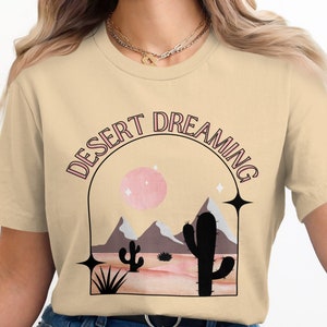 Desert Dreaming T-Shirt, Retro Sunset Desert Scene, Cactus Graphic Tee, Vintage Aesthetic Top, Boho Vibes Clothing, Nature Lover Shirt