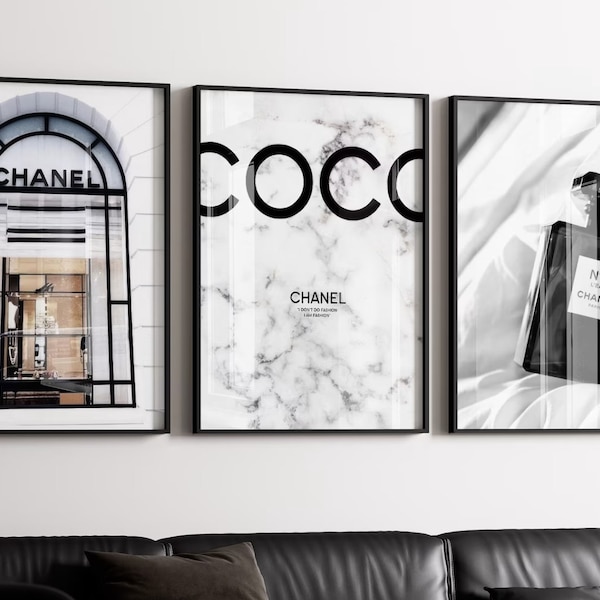 Luxury Fashion Posters, Designer Wall Art, Luxury Art for Room, Black & White Luxury Fashion Poster, set of 3