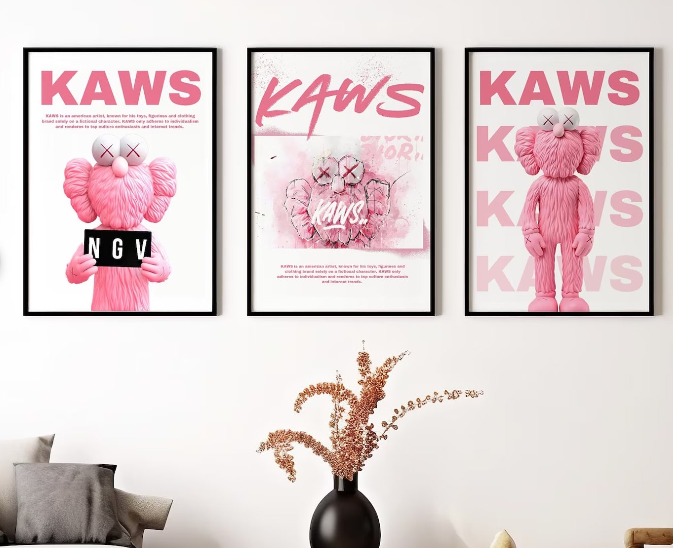 Pink Hypebeast Figure Poster, Set of 3,hypebeast Figure, Digital ...