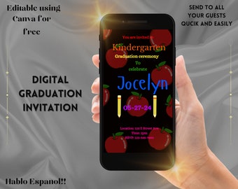 editable kindergarten graduation invitation digital template for preschool graduation ceremony evite  Kindergarten Graduation Flyer