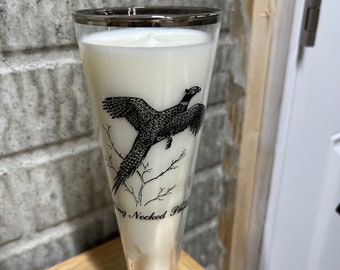 Upcycled soy wax candle, pheasant glass