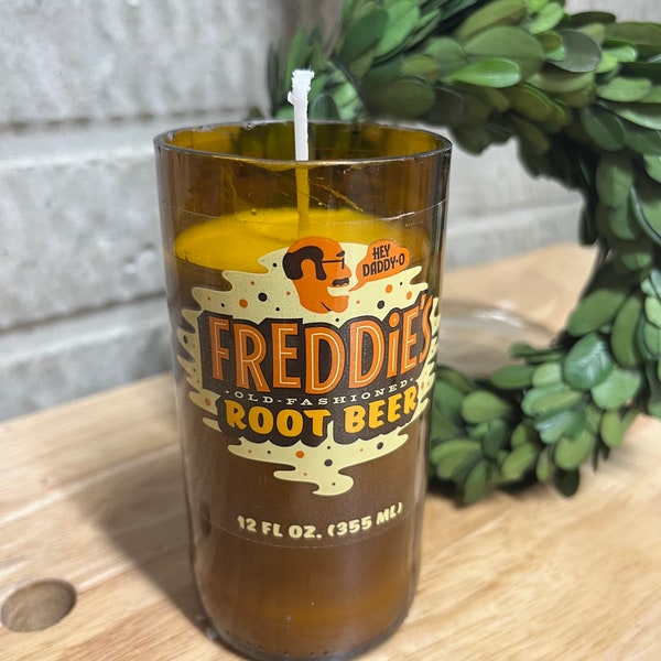 Upcycled Root beer bottle candle