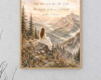 Psalm 121: 1-2 Bergschrift Druck, Aquarell Christliche Wandkunst (digitaler Download)