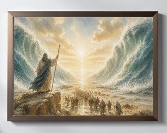 Moses Abschied Rot Meer Wand Kunst: Biblische Aquarellmalerei (Digitaler Download)