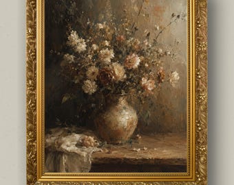 Stimmungsvoll Blumen Ölgemälde Druck, Vintage Cottagecore Wand Kunst (Digitaler Download)