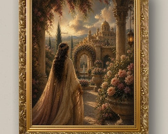 Queen Esther Garten-Ölgemälde, stimmungsvolle Biblische Cottagecore Wandkunst (digitaler Download)