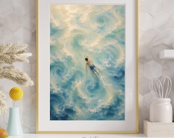Lone Swimmer Tiefe Kunst Abstraktes Gemälde
