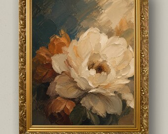 Rustikale Blüte Impasto abstrakte Blumenkunst, digitale druckbare Download, moderne minimalistische, elegante Wohn-, Ess- oder Schlafzimmer-Wand-Dekor