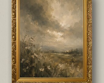 Stimmungsvolle Wildblumenwiese Wandkunst Poster / Leinwand, Neutrale Landschaftsmalerei