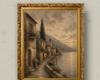 Verträumte Landschaft impressionistische druckbare Kunst Poster / Leinwand, vintage impressionistische Küstenölmalerei
