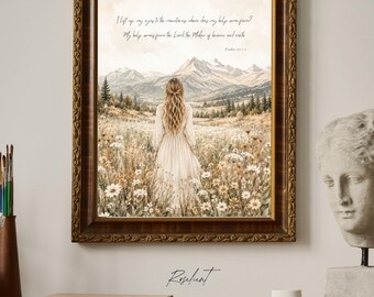 Bauernhaus Berg Wand Kunst, Psalm 121 Schrift Druck, Neutrale christliche Dekoration (Digitaler Download)