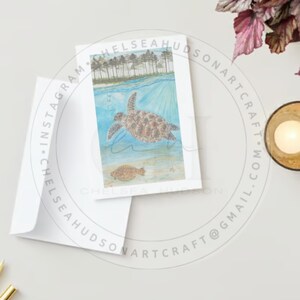 Kaart - Pirnt van mijn originele schilderij "Sea Turtle & Flounder"