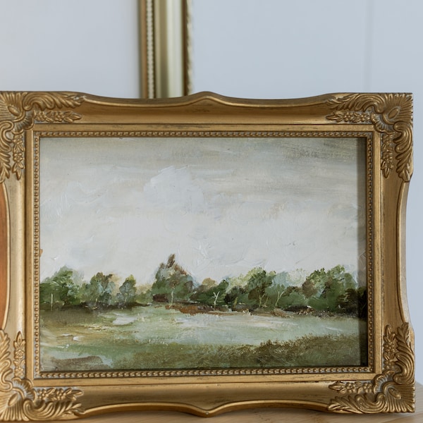 Peinture originale de paysage à l'huile peinte à la main | Impression giclée OR originale 5 x 7 | peinture à l'huile originale encadrée vintage