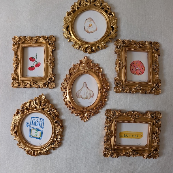 Mini original art, framed original food art, summer kitchen collection, mother's day gift, original artwork, butter art, sardine art