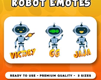 Robot Emotes Theme Bundle Set 9 Sizes For Twitch In 6 Different Reactions | Instant Download File