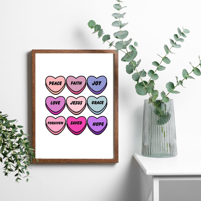 Printable Christian Candy Hearts Wall Art, Digital Valentine Candy