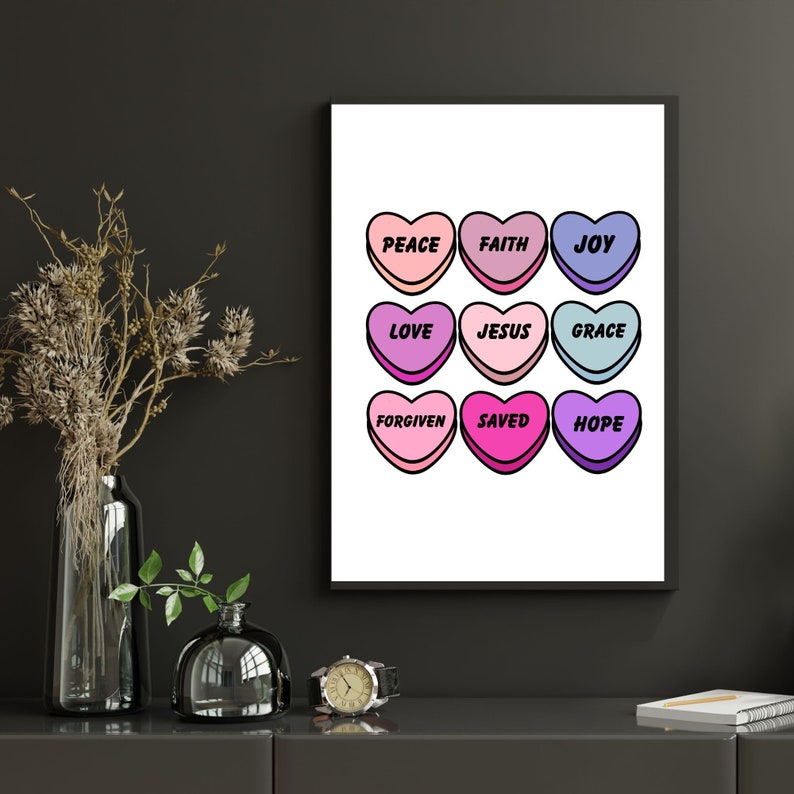 Printable Christian Candy Hearts Wall Art, Digital Valentine Candy