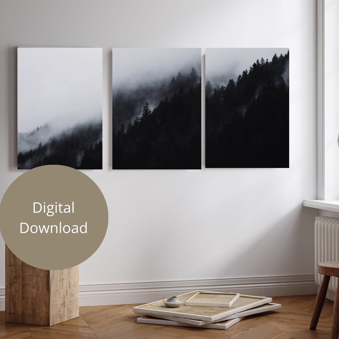 3 Piece Wall Art Forest Print Set of 3 Prints Nordic Print Black and ...