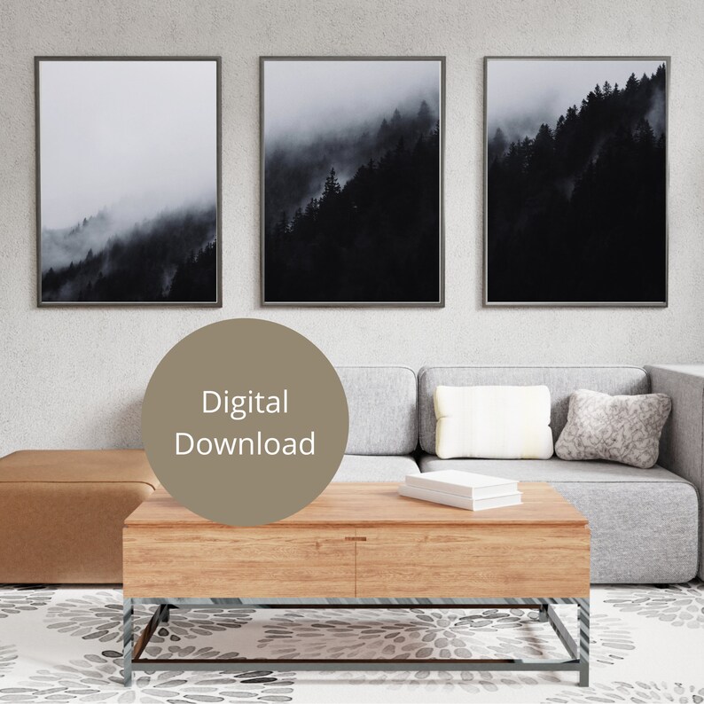 3 Piece Wall Art Forest Print Set of 3 Prints Nordic Print Black and ...