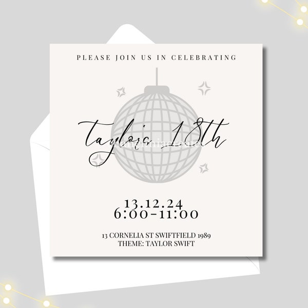 Taylor Swift Mirrorball Discoball Inspired Party Invitation Template Download