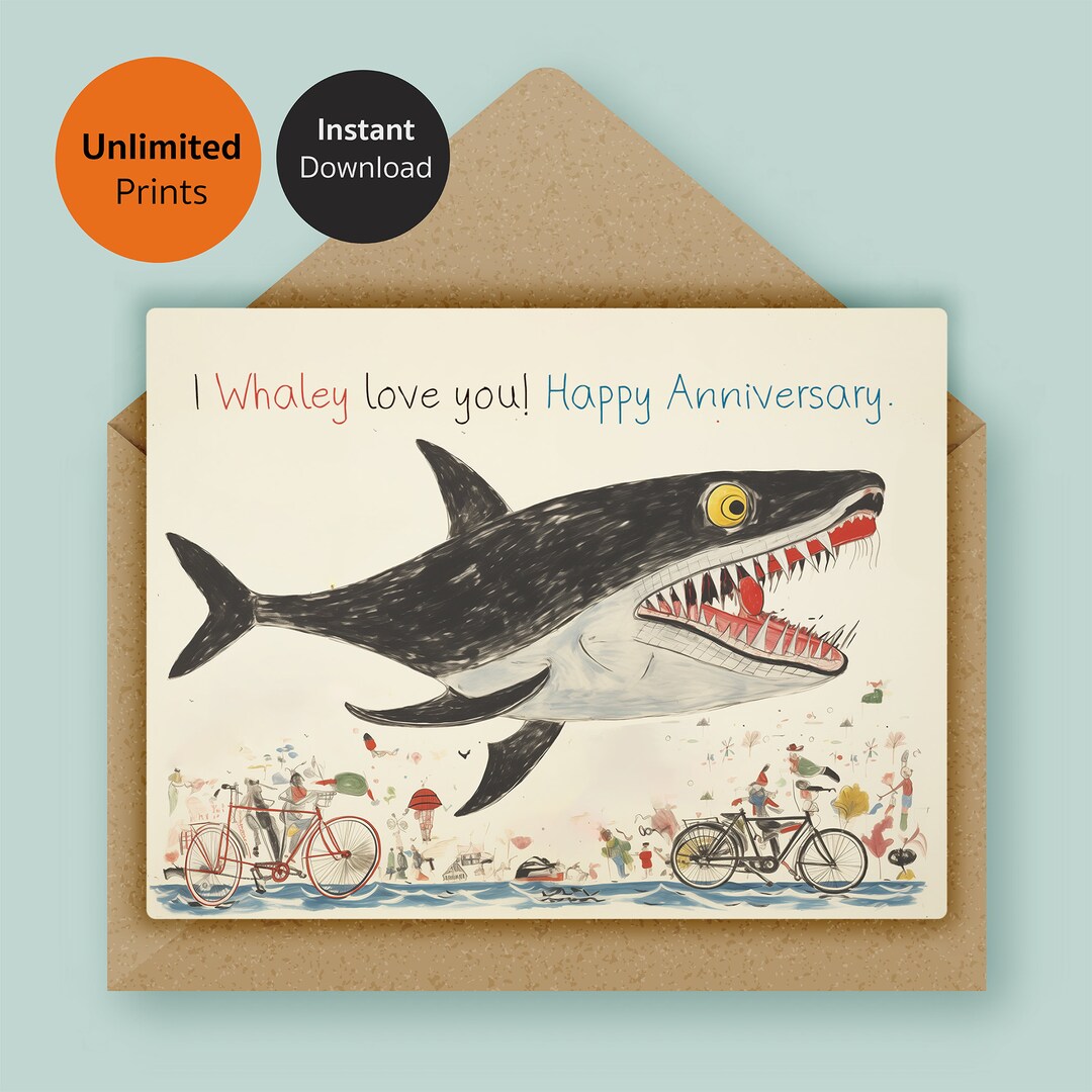 Funny Printable Anniversary Card, Humorous Whale Print at Home Digital ...