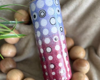 Copo com glitter feito à mão: xícara moderna de meados do século rosa e roxo