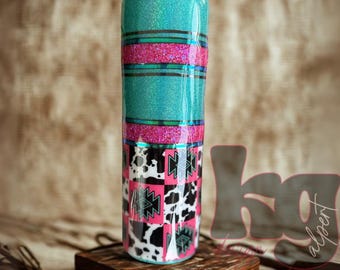 Copo Cowprint: Copo Cowgirl Brilhante, Rosa Turquesa, Personalizado 30oz