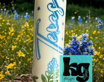 Copo Texas com Glitter Bluebonnet: Ombré Verde-Azul, feito à mão, de 20 oz