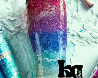 Copo de praia com glitter: copo de aço inoxidável feito à mão com ondas do oceano