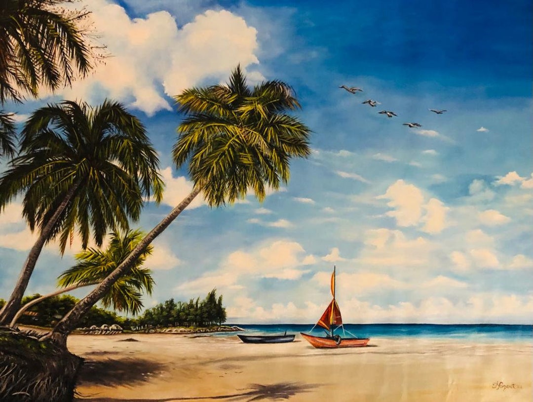 Landscape Beautiful Beach, Original Oil Painting, Art Work, Oil on ...