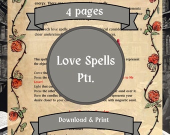 Love Spells - Hoodoo, Grimoire Pages, BOS Pages, Printable, Romance, Book Of Shadows, Witchcraft, Magic