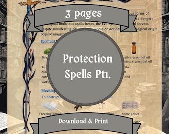 Protection Spells Pt1, BOS Pages, Grimoire Pages, Spell Book, Hoodoo Spells, Solitary Witch, Coven, Book of Shadows, Printable