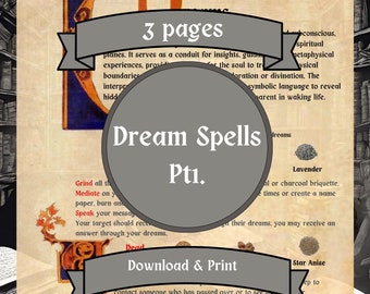 Dream Spells, BOS Pages, Grimoire Pages, Spell Book, Solitary Witch, Coven, Book of Shadows, Hoodoo Spells, Witchcraft, Printable