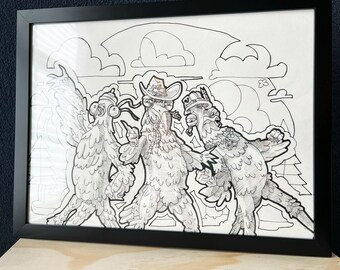 Birds of a Feather Framed Fanart Ink Drawing