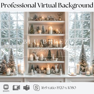 Cozy Winter Living Room Virtual Background for Zoom Teams WebEx Skype Google Meet, Holiday Decor and Fireplace, Warm Seasonal Backdrop