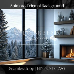 Animated Winter Fireplace Virtual Background for Zoom, Google Meet & More | Cozy Holiday Setting | Warm Winter Ambience