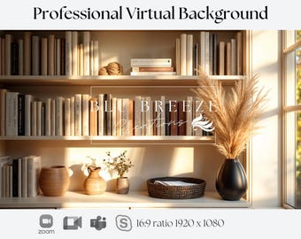 Bookshelf Virtual Background, Zoom Background, Professional Backdrop, Home Office Decor, 16:9 Ratio