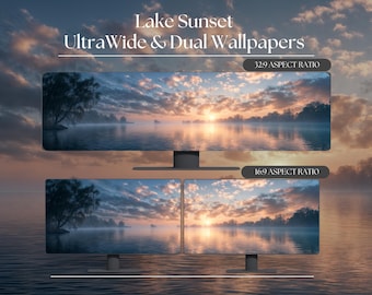 Lake Horizon Ultrawide and Dual Monitor Wallpaper High-Resolution Desktop Backgrounds for Windows and Mac | Desktop Wallpaper