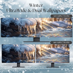 Iced Stream Winter Wallpaper for Ultrawide  Dual Monitors  High-Resolution Desktop Backgrounds  Windows  Mac  32x9  16x9 Winter Scenery