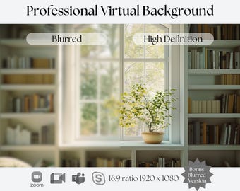 Virtual Bookshelf Background | Calm Setting | Zoom, Teams, Skype | Video Call Backdrop