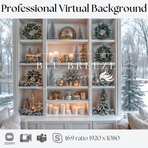 Cozy Winter Living Room Virtual Background for Zoom Teams WebEx Skype Google Meet, Holiday Decor and Fireplace, Warm Seasonal Backdrop