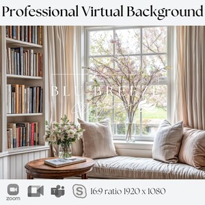 Virtual Background for Google Meet and Skype | Cozy Office with Bookshelf and Pillows