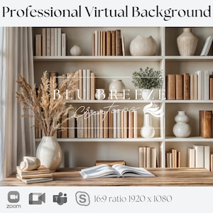 Virtual Meeting Background Home Office | Zoom Teams WebEx Skype Google Meet | Bookshelf Background