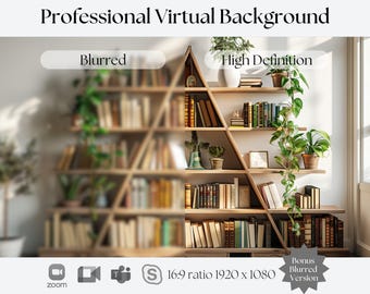 Virtual Bookshelf Background | Natural Light | Zoom, Teams, Skype | Video Call Backdrop