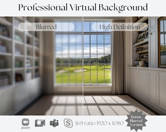 Fondo de oficina con campo de golf / Compatible con Zoom, Teams, WebEx, Skype, Google Meet / Impresionante fondo para videollamadas