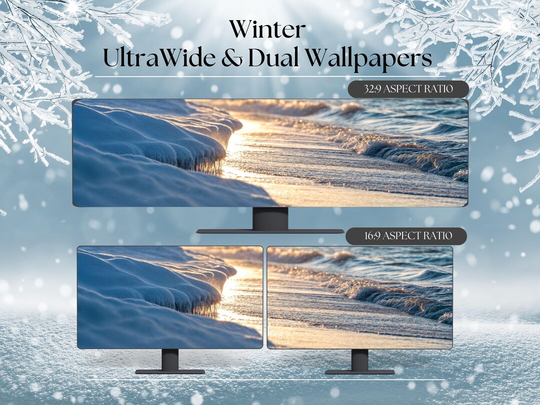 Snowy Winter Beach Desktop Backgrounds for Ultrawide and Dual Monitors