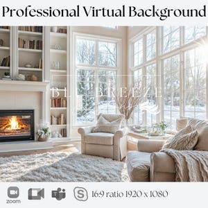 Arrière-plan virtuel paisible du salon en hiver pour les appels vidéo Équipes Zoom Toile de fond compatible WebEx Skype Google Meet