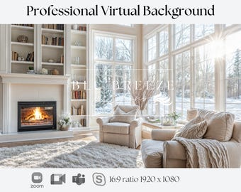 Peaceful Winter Living Room Virtual Background for Video Calls  Zoom Teams WebEx Skype Google Meet Compatible Backdrop