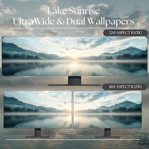 Lake Horizon-achtergronden voor ultrabreedbeeld en twee monitoren bureaubladachtergronden met hoge resolutie voor Windows en Mac | Bureaubladachtergronden