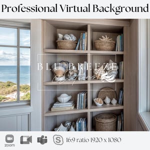 Beach House Summer Cottage Zoom Background for Virtual Meetings, Beach Home Decor for Minimalist Home Office Backdrop, Ocean Views